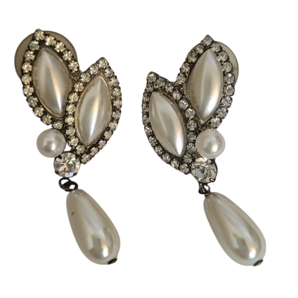 Vintage Jewelry - Vintage Art Nouveau Pearl Crystal Stud Earrings